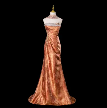 Sexy Goud Het Drukken Avondjurken 2025 Trompet Zeemeermin Strapless Mouwloos Ruglooze Sweep Trein Gelegenheid Jurken