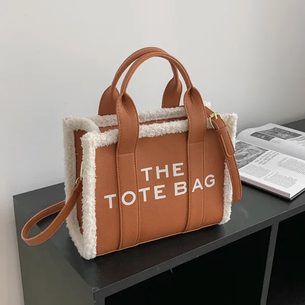 Fashion Letter Graphic Women Tote Bag Women's Bags Brown Shoulder Bags Woolen PU Dating Handbag 2023