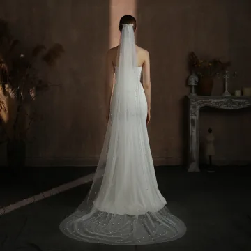 Elegant White Pearl Wedding Veils 2025 2 M Tulle
