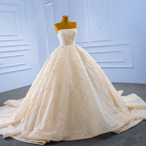 Haut De Gamme Champagne Paillettes Robe De Mariée 2022 Robe Boule Bustier Sans Manches Dos Nu Royal Train Mariage