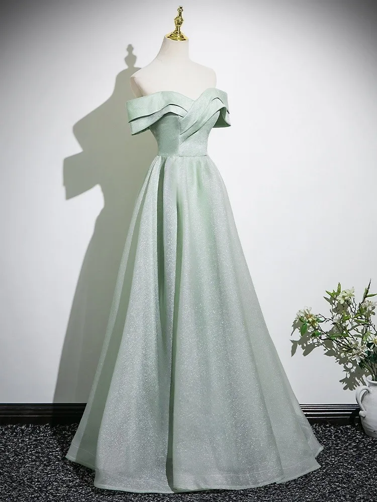 Chic Beautiful Sage Green Prom Dresses 2025 A-Line Princess Off-The-Shoulder Short Long