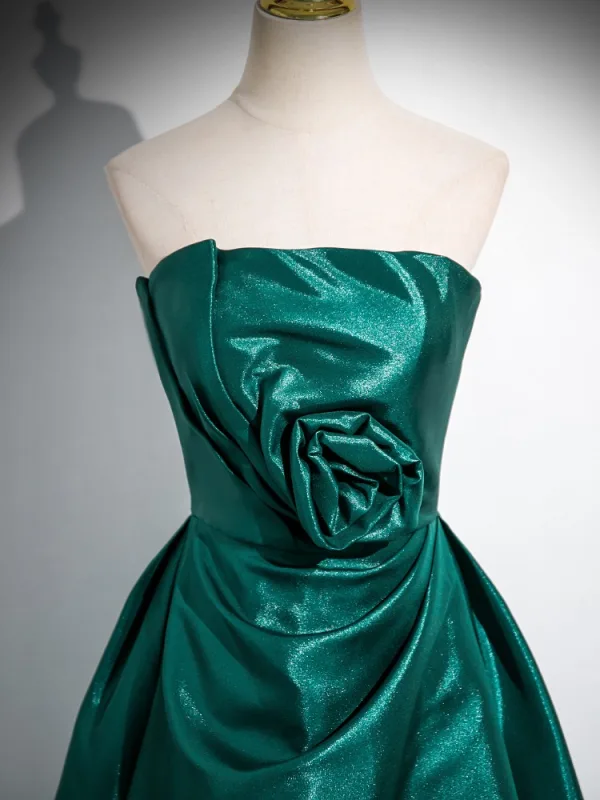 Elegante Dunkelgrün Glanz Ballkleider 2024 A Linie Bandeau Ärmellos Rückenfreies Lange Ball Festliche Kleider