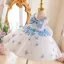 Fashion White Butterfly Appliques Birthday Short Flower Girl Dresses 2025 Ball Gown Spaghetti Straps Sleeveless Backless Bow Tulle