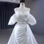 Sexy High-end White Evening Dresses 2023 A-Line / Princess Off-The-Shoulder Short Sleeve Rhinestone Bow Backless Court Train Evening Party Formal Dresses