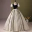 Elegant Sage Green Appliques Printing Prom Dresses 2024 Ball Gown Square Neckline Puffy Short Sleeve Backless Floor-Length / Long Prom Formal Dresses