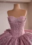 Luxe Bling Bling Rose Sombre Glitter Perlage Paillettes Robe De Bal 2026 Robe Boule Bustier Sans Manches Dos Nu Noeud Tribunal Train Robe De Ceremonie