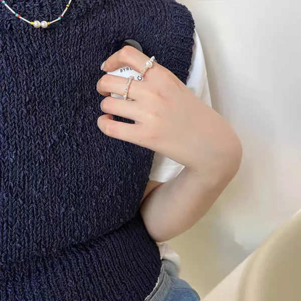 Enkla Silver Saterling Silver Casual Pärla Ringar 2023 Tillbehör