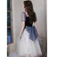 Chic / Belle Océan Bleu Robe De Bal 2022 Princesse Faux Diamant Encolure Carrée Manches Courtes Dos Nu Noeud Mi-Longues Robe De Ceremonie
