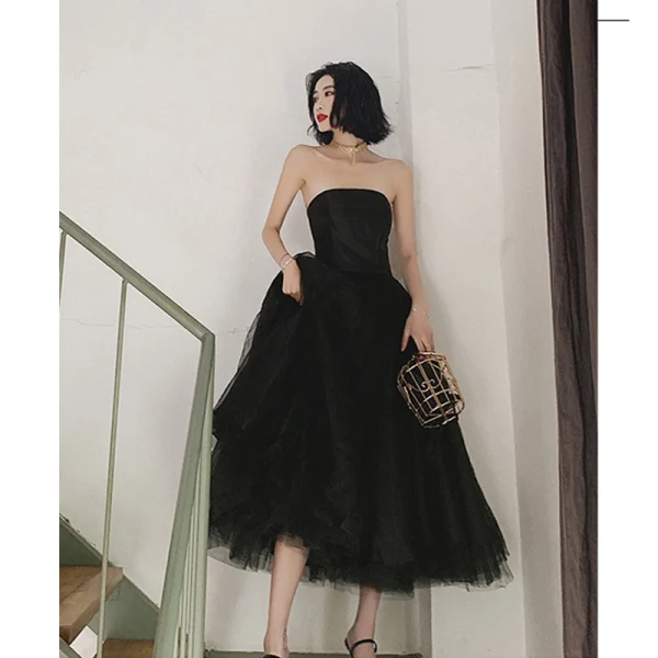 Chic / Beautiful Black Prom Dresses 2022 A-Line / Princess Strapless Sleeveless Backless Floor-Length / Long Prom Formal Dresses