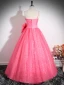 Chic / Beautiful Watermelon Rhinestone Sequins Prom Dresses 2024 Ball Gown Strapless Sleeveless Backless Floor-Length / Long Prom Formal Dresses