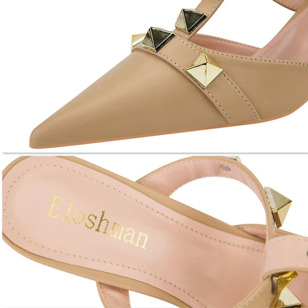 Sexy Noire Soirée Rivet Sandales Femme 2022 T-Strap 6 cm Talons Aiguilles À Bout Pointu Sandales Talons Hauts