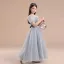 Sparkly Grey Star Sequins Prom Flower Girl Dresses 2022 A-Line / Princess Scoop Neck Short Sleeve Sash Bow Floor-Length / Long Flower Girl Dresses