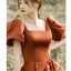Vintage / Retro Brown Satin Prom Dresses 2022 A-Line / Princess Square Neckline Puffy Short Sleeve Backless Bow Floor-Length / Long Prom Formal Dresses