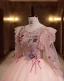 Élégant Rougissant Rose Perlage Paillettes En Dentelle Fleur Robe De Bal 2022 Robe Boule Encolure Dégagée Manches Longues Dos Nu Longue Robe De Ceremonie