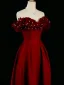 Chic / Beautiful Burgundy Pearl Appliques Prom Dresses 2024 Satin A-Line / Princess Off-The-Shoulder Sleeveless Backless Floor-Length / Long Prom Formal Dresses