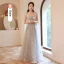 Modest / Simple Grey Lace Flower Bridesmaid Dresses 2023 A-Line / Princess Short Sleeve Backless Floor-Length / Long Bridesmaid Dresses