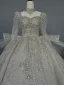 Scintillantes Blanche Perlage Glitter Paillettes Robe De Mariée 2024 Robe Boule Encolure Carrée Manches Longues Dos Nu Longue Mariage