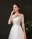 Elegant Leaf Lace Ivory Bridal Wedding Dresses 2021 A-Line / Princess Scoop Neck 3/4 Sleeve Court Train Tulle