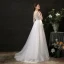 Elegant Leaf Lace Ivory Bridal Wedding Dresses 2021 A-Line / Princess Scoop Neck 3/4 Sleeve Court Train Tulle