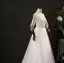Elegant Leaf Lace Ivory Bridal Wedding Dresses 2021 A-Line / Princess Scoop Neck 3/4 Sleeve Court Train Tulle