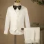 Weiß Handgefertigt Perlenstickerei Satin Lange Ärmel 5 Stück Anzüge Jungs 2025 Hochzeit Mantel Hose Hemd Krawatte Weste