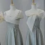 Modest / Simple Grey Bow Bridesmaid Dresses 2023 A-Line / Princess Off-The-Shoulder Short Sleeve Backless Pearl Sash Floor-Length / Long Prom Bridesmaid Dresses