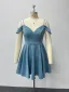 Chic / Belle Bleu Ciel Glitter Courte de retour Robe De Graduation 2024 Princesse Bretelles Spaghetti Sans Manches Dos Nu Robe De Ceremonie