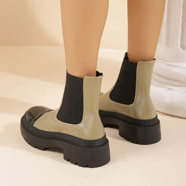 Wygodna Khaki Zużycie ulicy Zima Kozaki Damskie 2023 Okrągłe Toe Płaskie Boots
