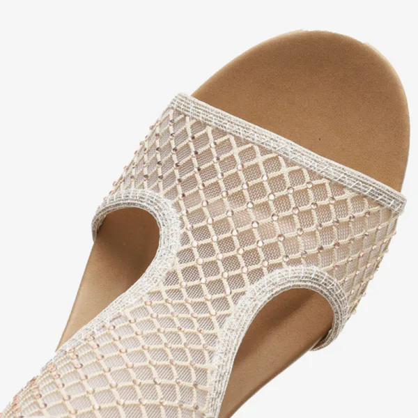 Fashion Summer Gold Rhinestone Casual Womens Sandals 2022 T-Strap 5 cm Wedges Open / Peep Toe Sandals