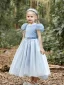 Fashion Sky Blue Star Sequins Birthday Flower Girl Dresses 2023 A-Line / Princess High Neck Puffy Short Sleeve Tea-length Flower Girl Dresses