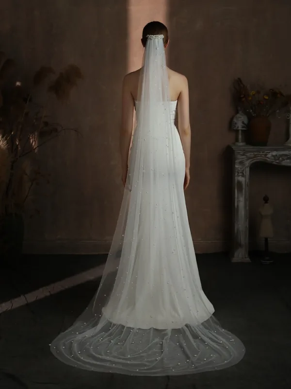 Elegant White Pearl Wedding Veils 2025 2 m Tulle