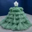 Haut de Gamme Vert Cendré Volants en Cascade Volants Robe De Bal 2022 Robe Boule Bretelles Spaghetti Sans Manches Dos Nu Longue Robe De Ceremonie