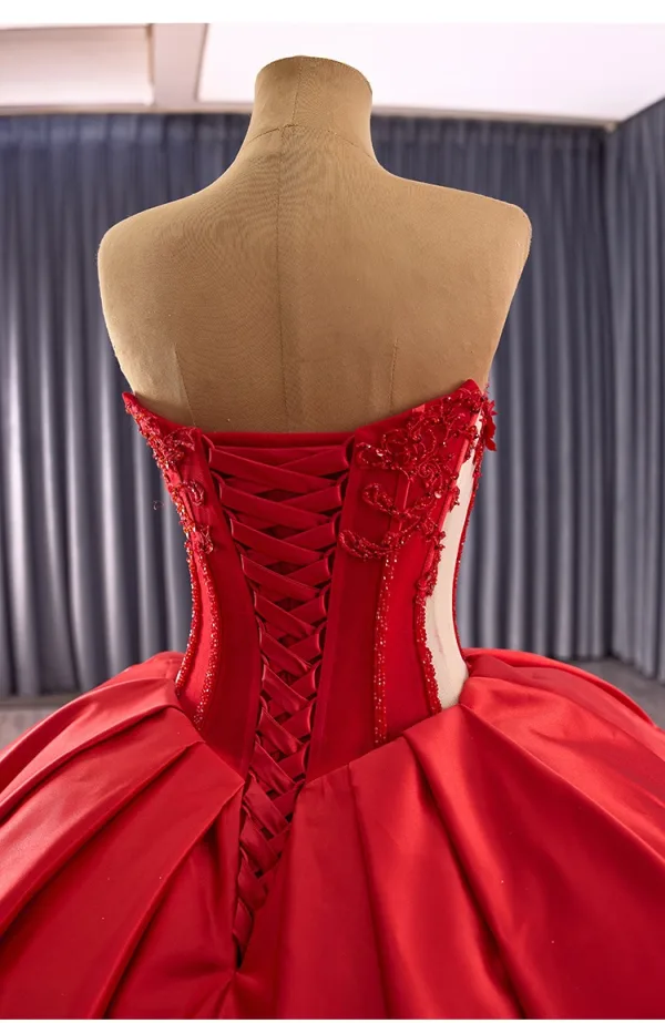High-end Red Beading Rhinestone Lace Flower Wedding Dresses 2025 Ball Gown Strapless Sleeveless Backless Chapel Train