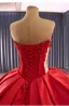 High-end Red Beading Rhinestone Lace Flower Wedding Dresses 2025 Ball Gown Strapless Sleeveless Backless Chapel Train
