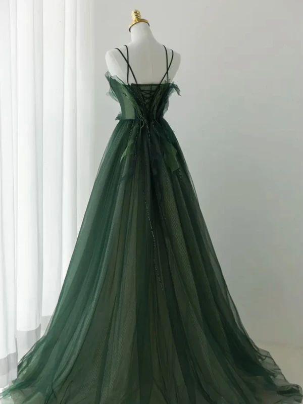 Charmant Vert Foncé Perlage Paillettes Robe De Soirée 2023 Princesse Bretelles Spaghetti Sans Manches Dos Nu Longue Soirée Robe De Ceremonie