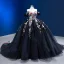 Flower Fairy High-end Black Lace Appliques Prom Dresses 2023 Ball Gown Off-The-Shoulder Sleeveless Backless Glitter Cathedral Train Prom Formal Dresses