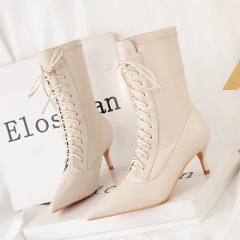 Fashion Beige Street Wear Womens Boots 2022 6 Cm Stiletto Heels Pointed Toe Boots