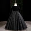 Chic / Beautiful Black Birthday Flower Girl Dresses 2022 Ball Gown Scoop Neck Suede Star Sequins Long Sleeve Floor-Length / Long Flower Girl Dresses