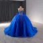 High-end Royal Blue Rhinestone Ball Gown Prom Dresses 2024 Spaghetti Straps Sleeveless Backless Bow Court Train Prom Formal Dresses