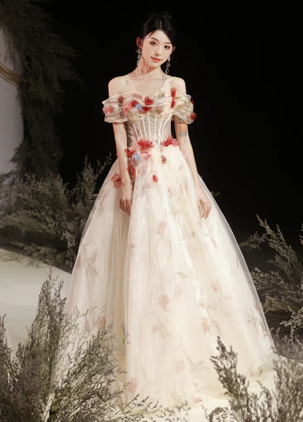 Flower Fairy White Beading Appliques Prom Dresses 2023 A-Line Princess Off-The-Shoulder Flower Fairy White Beading Appliques Prom Dresses 2023 A-Line Princess Off-The-Shoulder