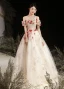 Flower Fairy White Beading Appliques Prom Dresses 2023 A-Line / Princess Off-The-Shoulder Sleeveless Backless Floor-Length / Long Prom Formal Dresses