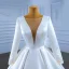High-end White Satin Wedding Dresses 2022 Ball Gown Scoop Neck Long Sleeve Beading Lace Flower Sash Chapel Train Wedding