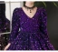Sparkly Purple Sequins Birthday Flower Girl Dresses 2024 Ball Gown V-Neck Long Sleeve Floor-Length / Long