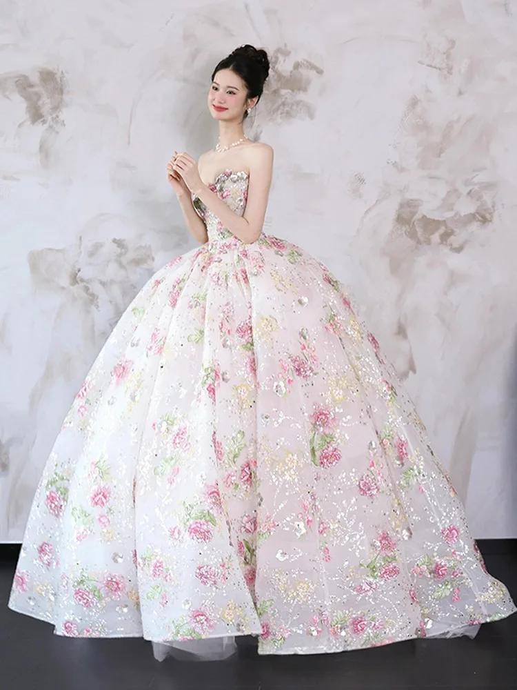 Flower Fairy Bling Bling White Sequins Flower Wedding Dresses 2025 Ball Gown Strapless Flower Fairy Bling Bling White Sequins Flower Wedding Dresses 2025 Ball Gown Strapless