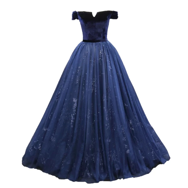 Vintage / Retro Navy Blue Sequins Prom Dresses 2023 Ball Gown Off-The-Shoulder Sleeveless Backless Floor-Length / Long Prom Formal Dresses