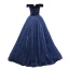 Vintage / Retro Navy Blue Sequins Prom Dresses 2023 Ball Gown Off-The-Shoulder Sleeveless Backless Floor-Length / Long Prom Formal Dresses