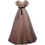 Chic / Beautiful Tan Spotted Prom Dresses 2022 A-Line / Princess Off-The-Shoulder Short Sleeve Backless Sash Bow Floor-Length / Long Formal Dresses