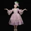 Vintage / Retro Medieval Blushing Pink Flower Girl Dresses 2024 3D Lace Printing Floral 1/2 Sleeves Scoop Neck Tea-length Cosplay Wedding Prom Ball Gown Wedding Party Dresses