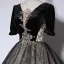 Elegant Black Suede Prom Dresses 2022 Ball Gown Scoop Neck Bell sleeves Backless Beading Sequins Floor-Length / Long Formal Dresses