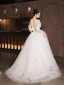 Charming White Lace Flower Wedding Dresses 2024 A-Line / Princess Off-The-Shoulder Short Sleeve Backless Floor-Length / Long